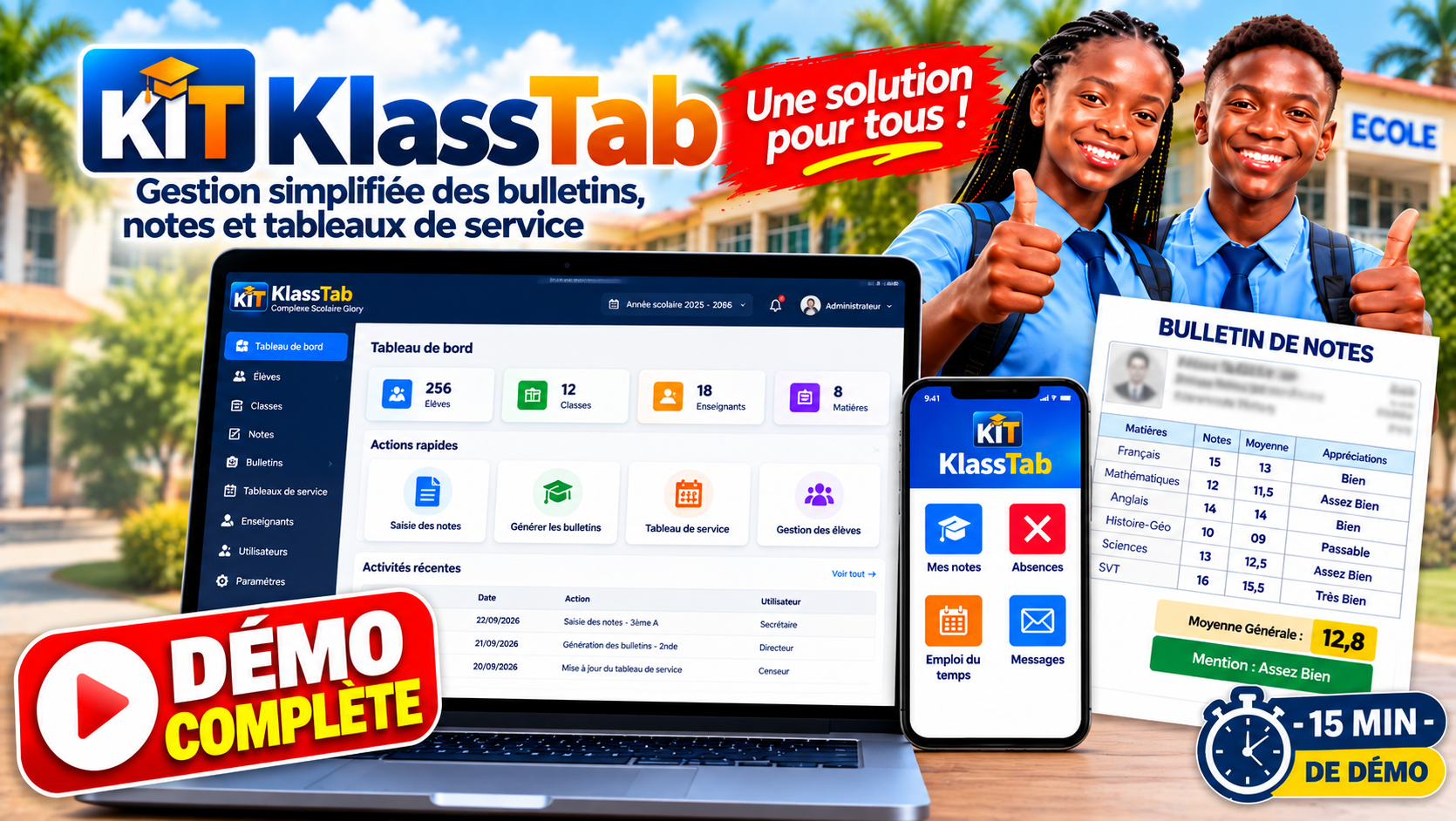 KlassTab : Gérez vos Élèves, leurs Notes, leurs Bulletins et vos Tableaux de Service